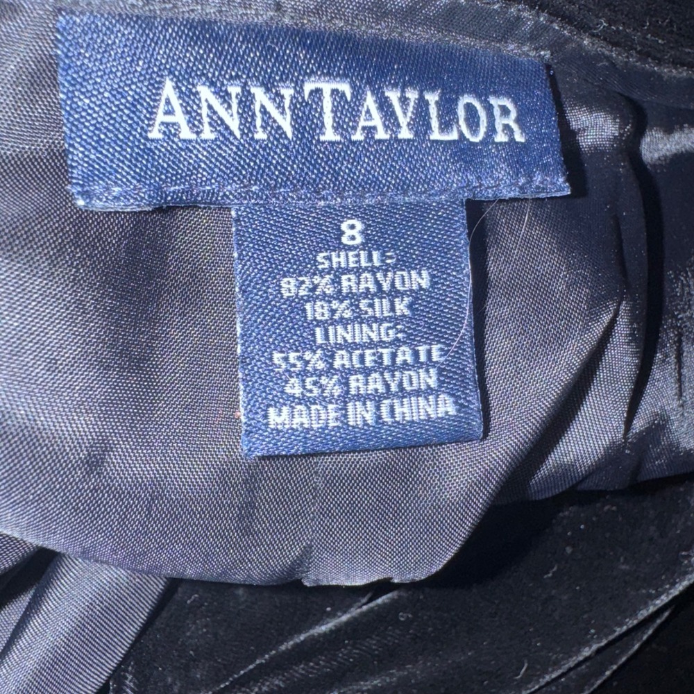 Ann Taylor Black Silk Rayon Velvet Wide Leg Pants Sz 8 Vintage Evening side zip - Picture 5 of 5